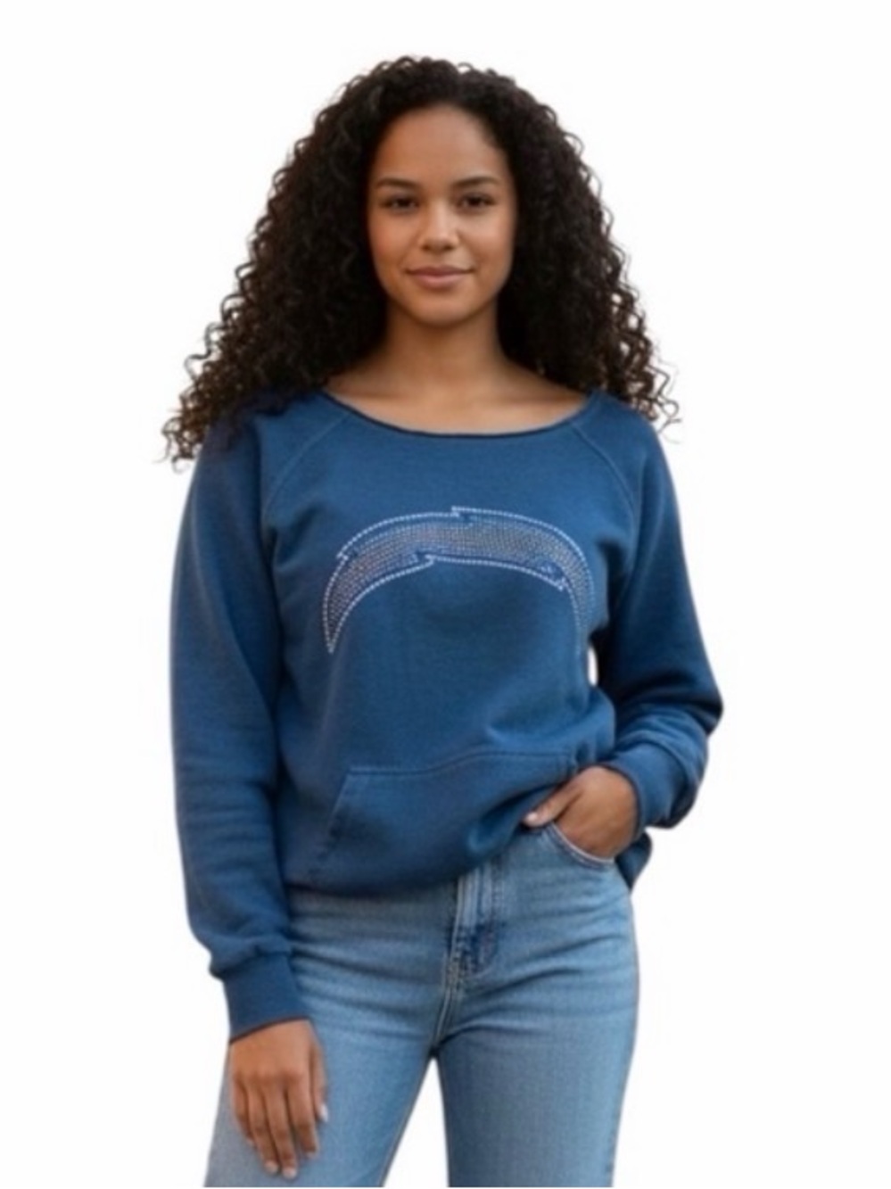 NFL Chargers Woman’s Blue and Gold Sweatshirt with Rhinestones size Medium